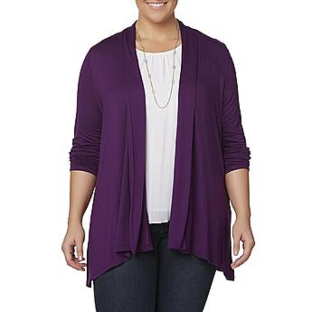 Purple Cardigan w/Handkerchief Hem, Sz 2X
